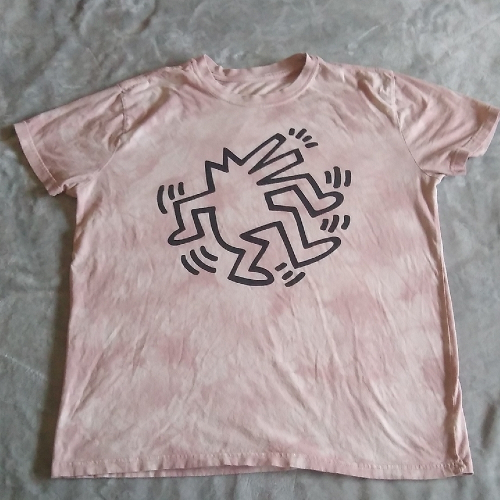 "Dancing Barking Dog" Pink Graphic Men's T-Shirt By Keith Haring